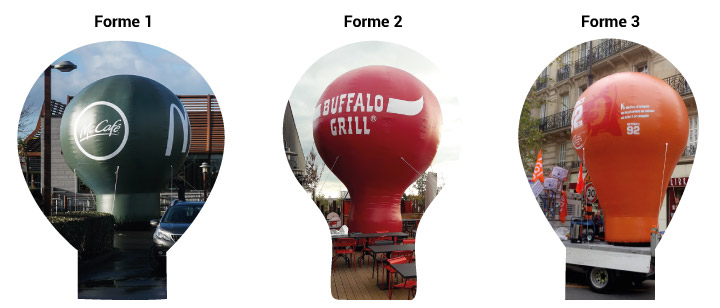 3 formes différentes de montgolfière gonflable auto-ventilée